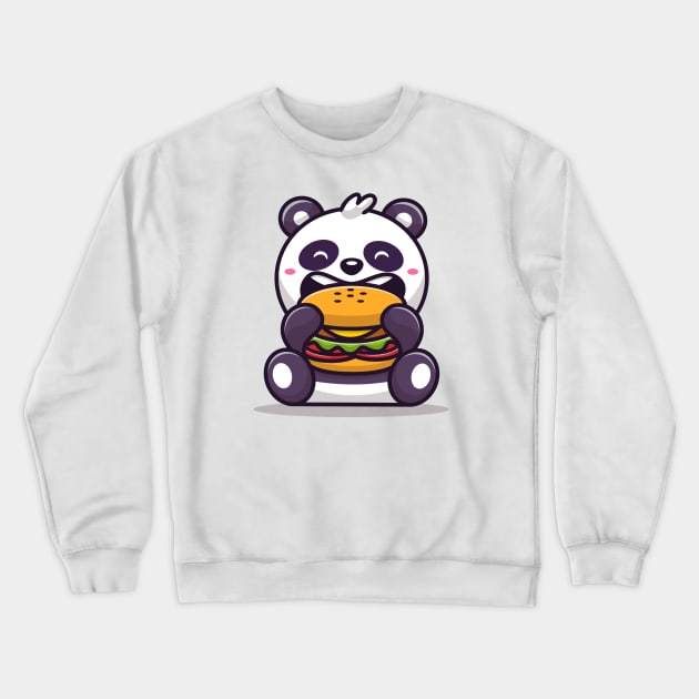 Cute Panda Eating Burger Cartoon Crewneck Sweatshirt by Catalyst Labs